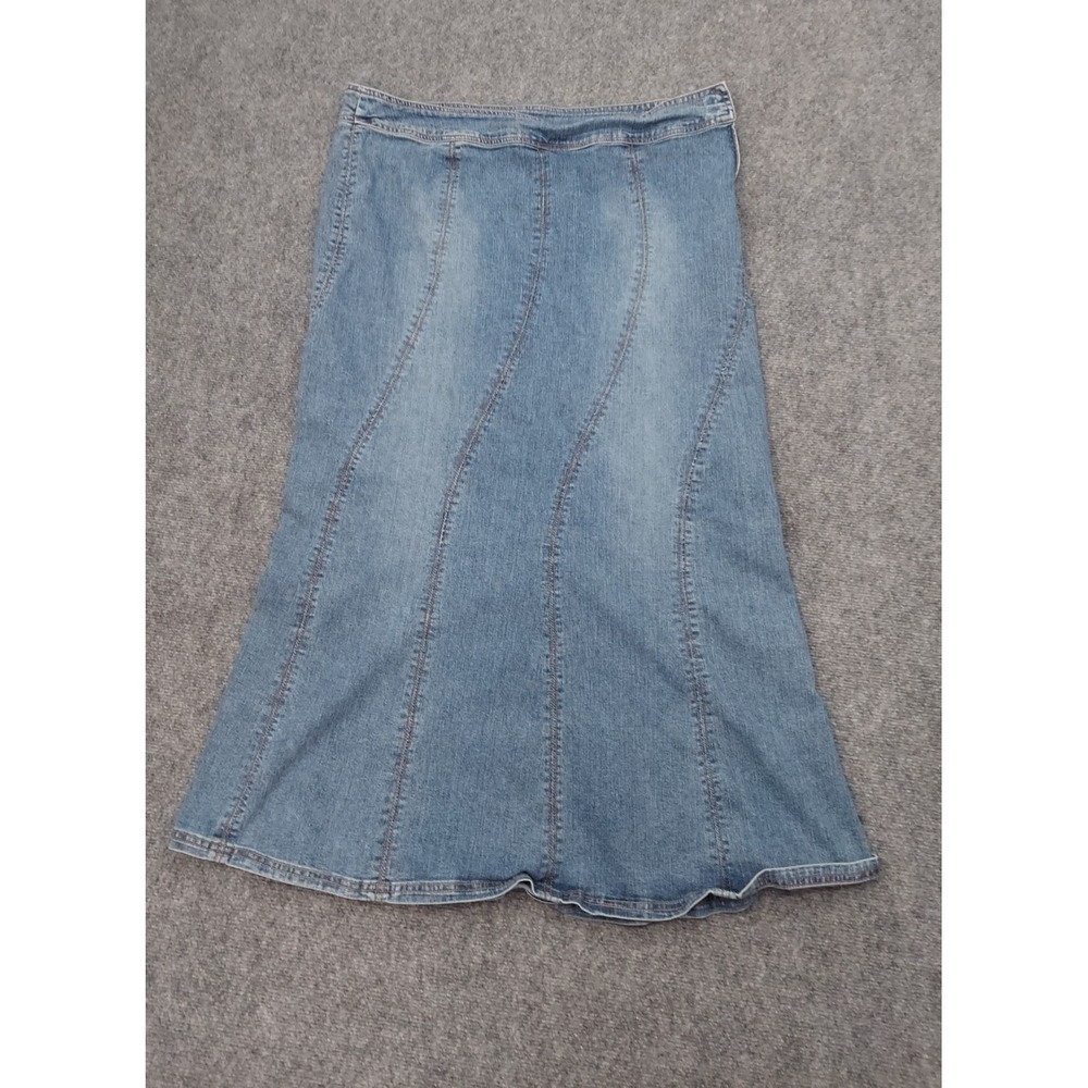 Vezucci Denim Skirt Womens 16 Blue Maxi Curved Seams Vtg Western Boho Side Zip